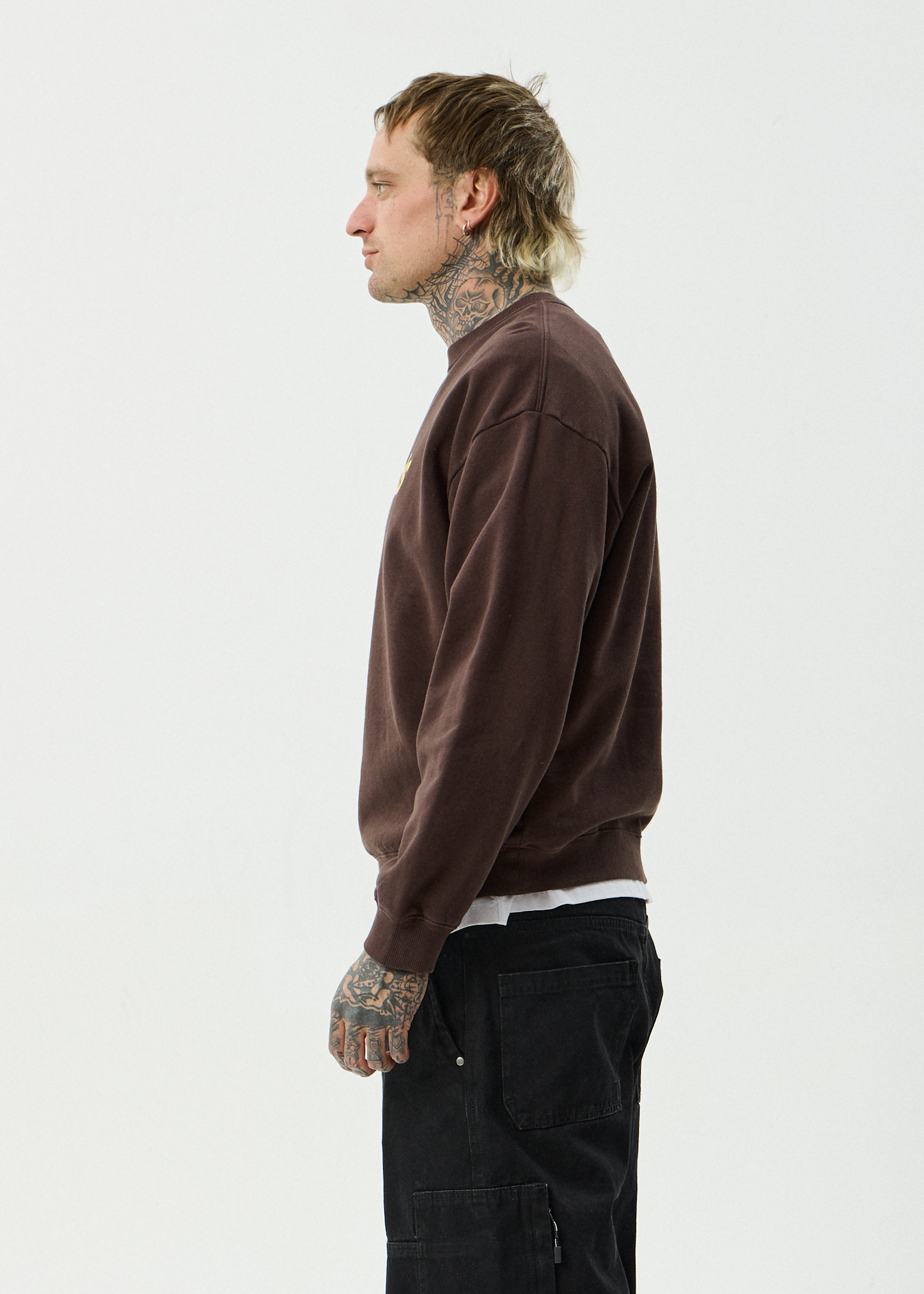 AFENDS Mens Angel Boy - Crew Neck - Washed Coffee