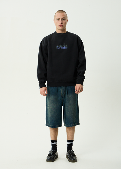 AFENDS Mens Temporal - Heavyweight Crew Neck - Stone Black