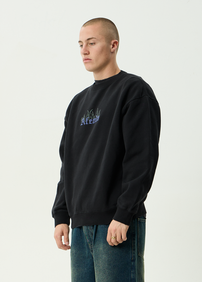 AFENDS Mens Temporal - Heavyweight Crew Neck - Stone Black