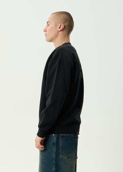 AFENDS Mens Temporal - Heavyweight Crew Neck - Stone Black