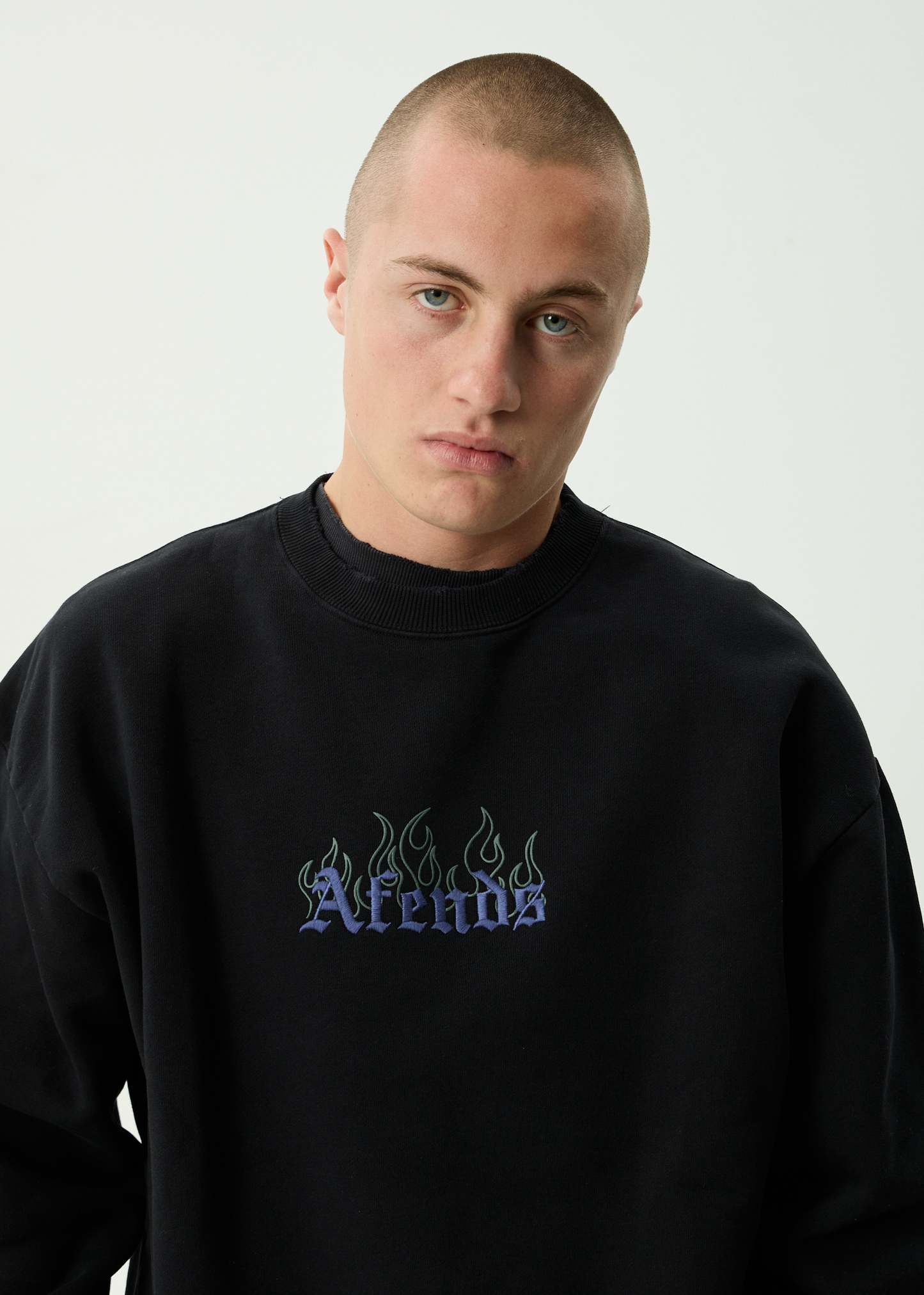 AFENDS Mens Temporal - Heavyweight Crew Neck - Stone Black