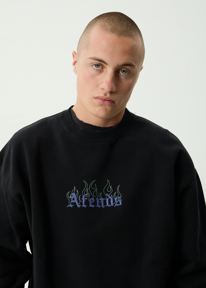 AFENDS Mens Temporal - Heavyweight Crew Neck - Stone Black