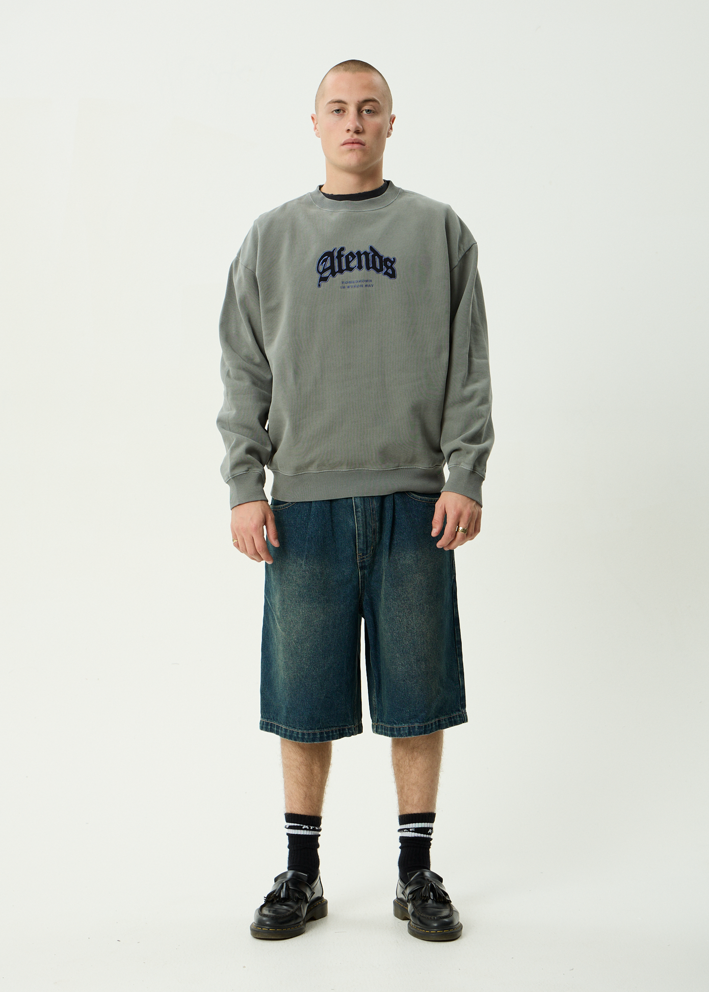 AFENDS Mens Home - Crew Neck - Washed Sycamore