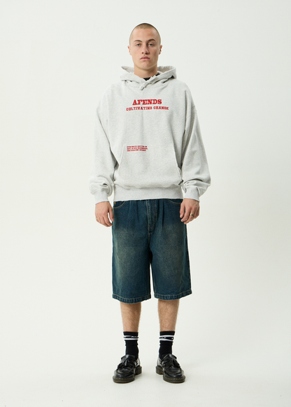 AFENDS Mens Wonders - Boxy Pull On Hood - Grey Marle