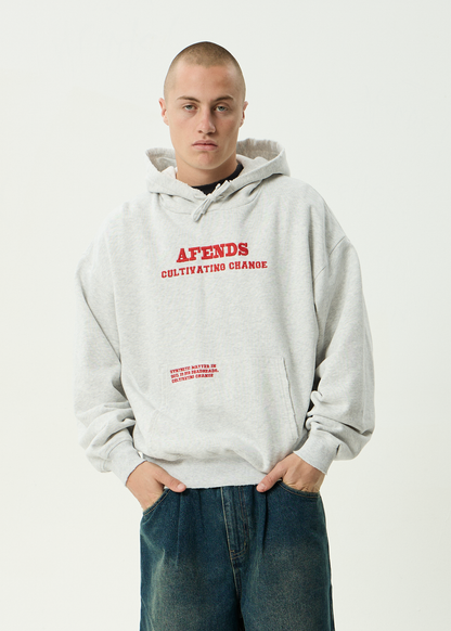 AFENDS Mens Wonders - Boxy Pull On Hood - Grey Marle