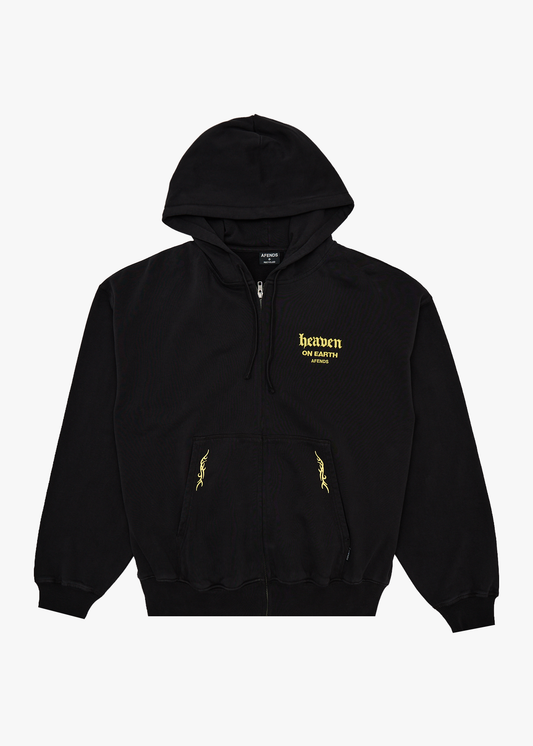 AFENDS Mens Heaven - Boxy Zip Hood - Stone Black