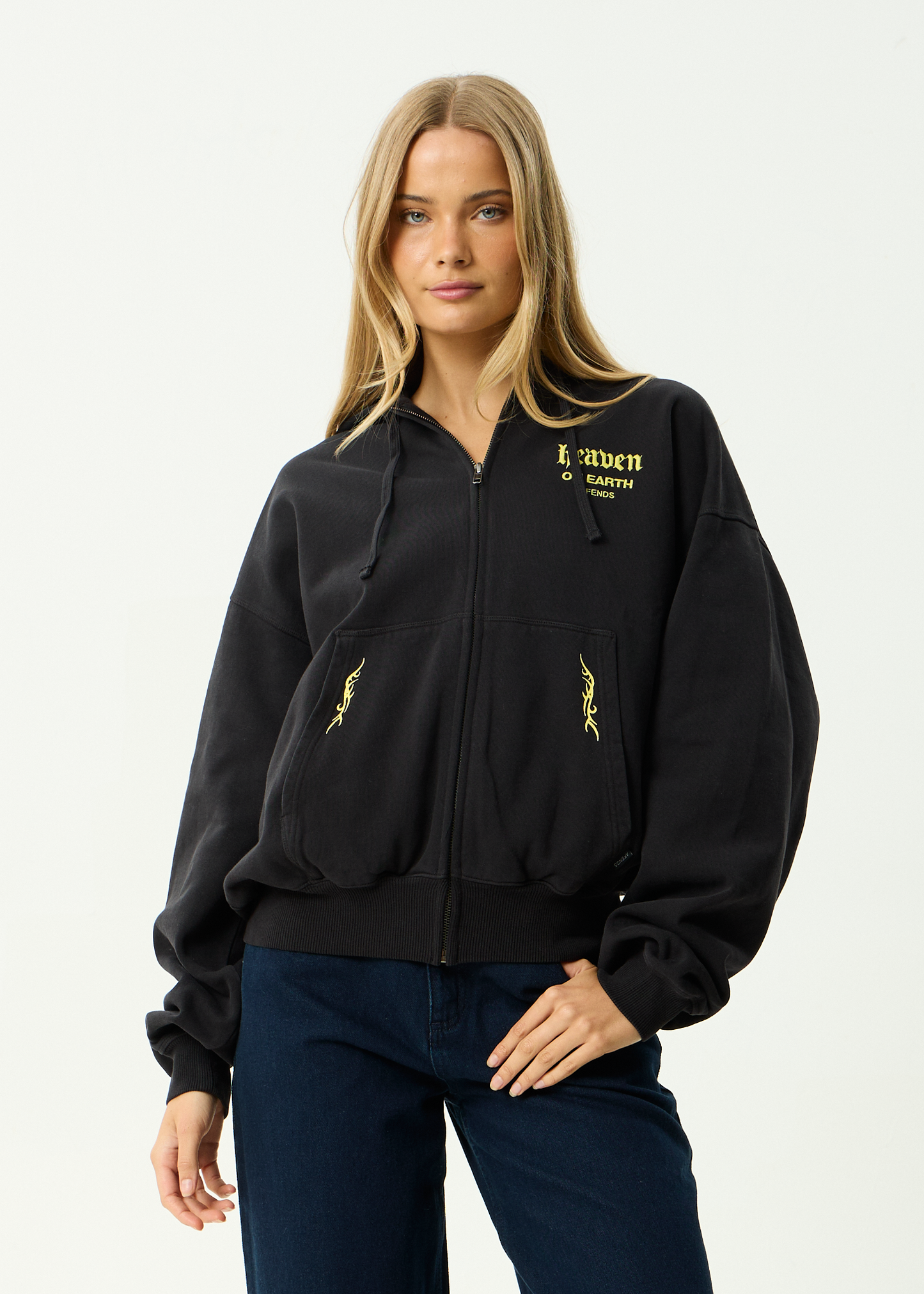 AFENDS Mens Heaven - Boxy Zip Hood - Stone Black