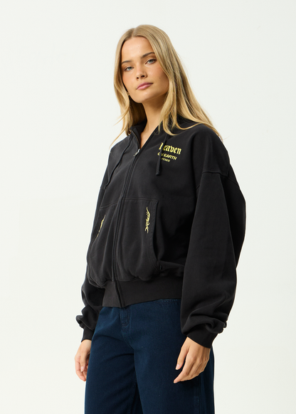 AFENDS Mens Heaven - Boxy Zip Hood - Stone Black