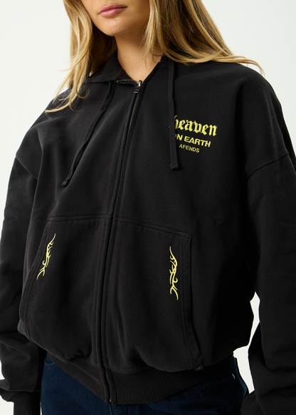 AFENDS Mens Heaven - Boxy Zip Hood - Stone Black