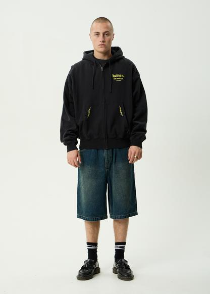 AFENDS Mens Heaven - Boxy Zip Hood - Stone Black