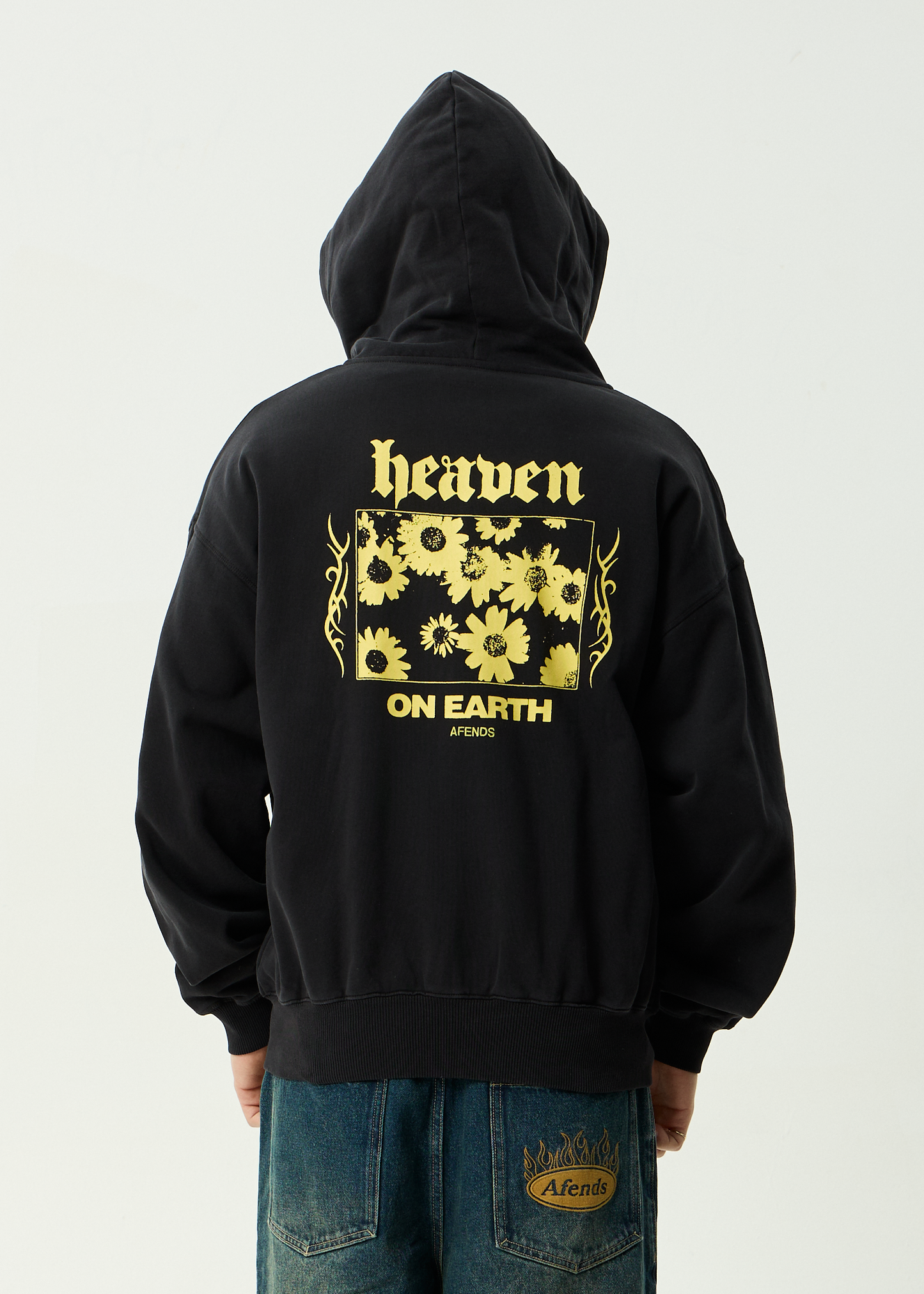 AFENDS Mens Heaven - Boxy Zip Hood - Stone Black