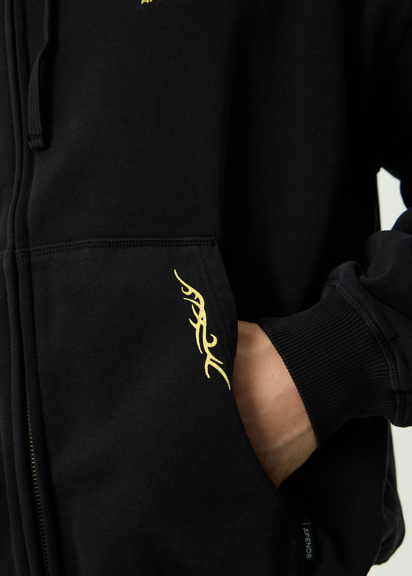 AFENDS Mens Heaven - Boxy Zip Hood - Stone Black