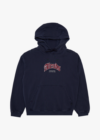 AFENDS Mens Home - Pull On Hood - Washed Deep Sea