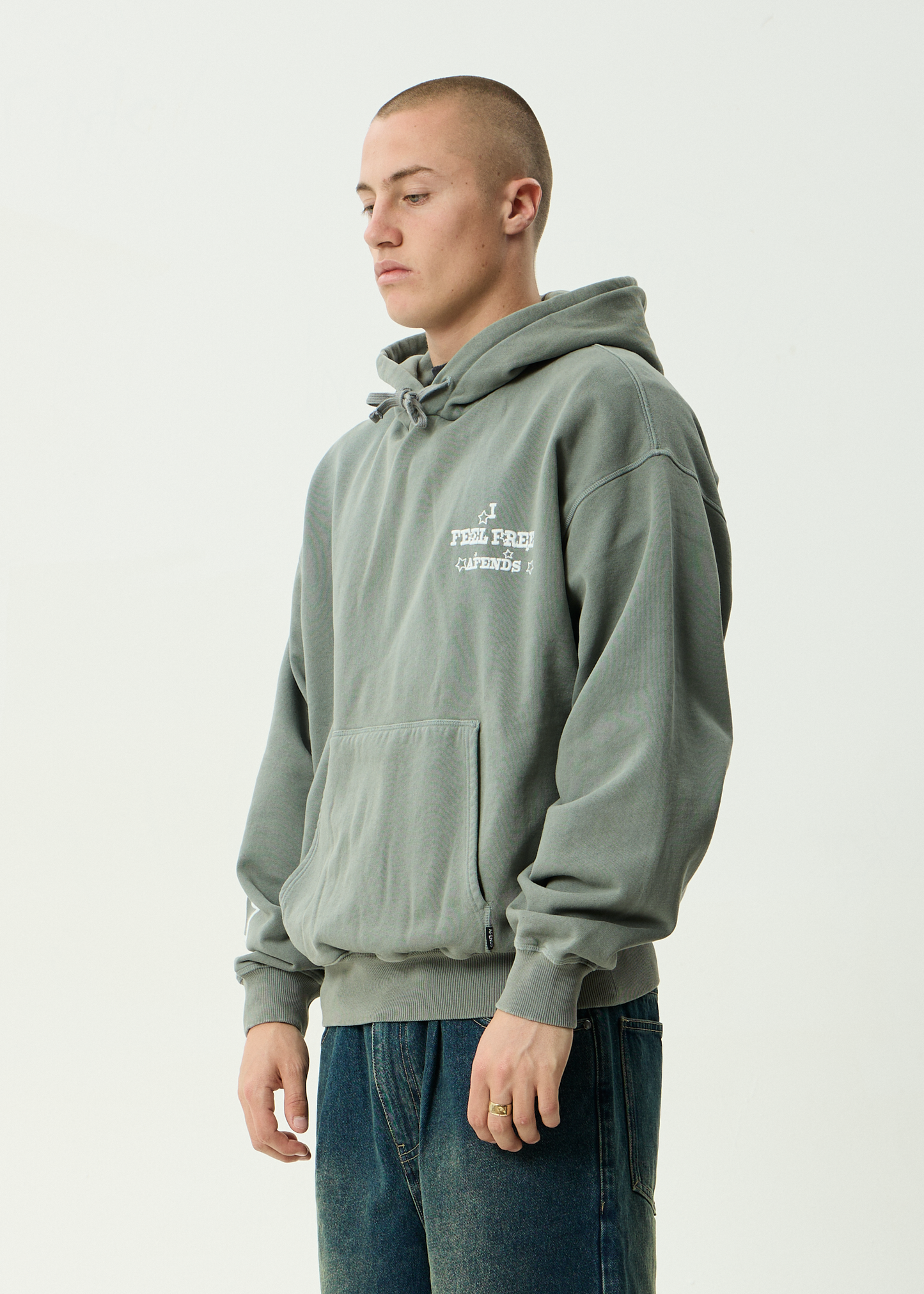 AFENDS Mens Sonoran - Boxy Pull On Hood - Washed Sycamore