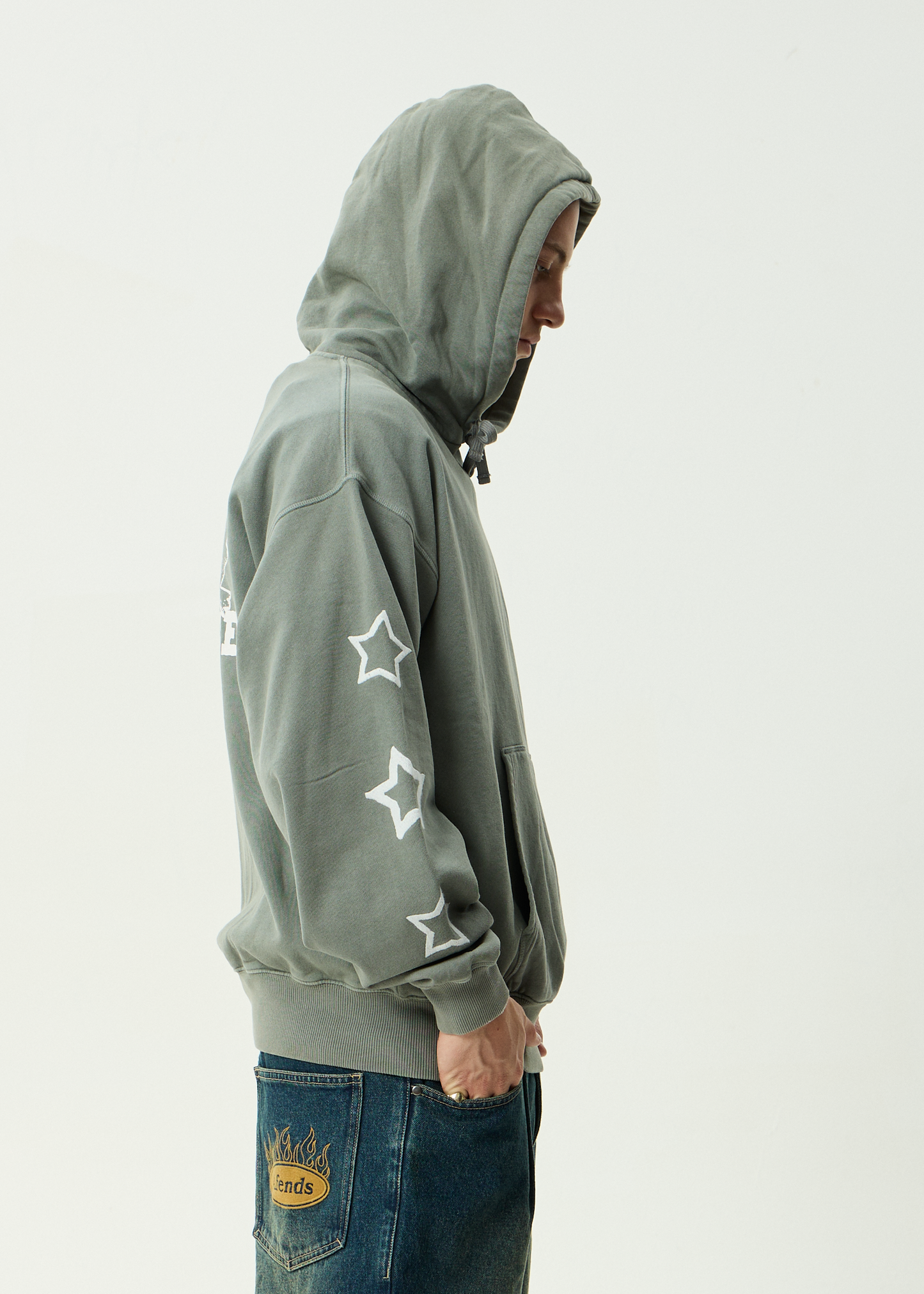 AFENDS Mens Sonoran - Boxy Pull On Hood - Washed Sycamore