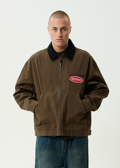 AFENDS Mens Casino Oracle V.2 - Workwear Jacket - Washed Coffee