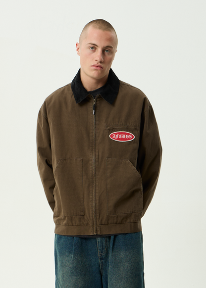 AFENDS Mens Casino Oracle V.2 - Workwear Jacket - Washed Coffee