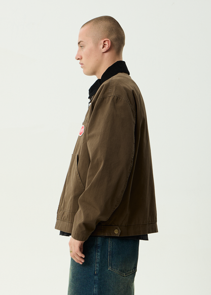 AFENDS Mens Casino Oracle V.2 - Workwear Jacket - Washed Coffee