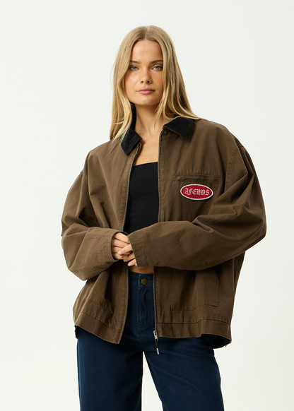 AFENDS Mens Casino Oracle V.2 - Workwear Jacket - Washed Coffee