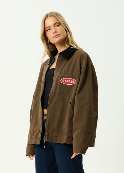 AFENDS Mens Casino Oracle V.2 - Workwear Jacket - Washed Coffee