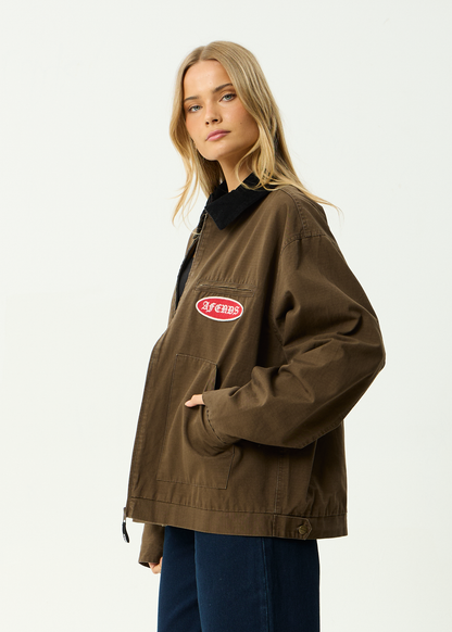 AFENDS Mens Casino Oracle V.2 - Workwear Jacket - Washed Coffee