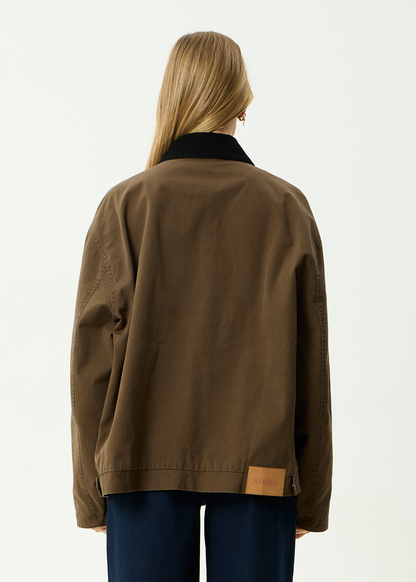 AFENDS Mens Casino Oracle V.2 - Workwear Jacket - Washed Coffee