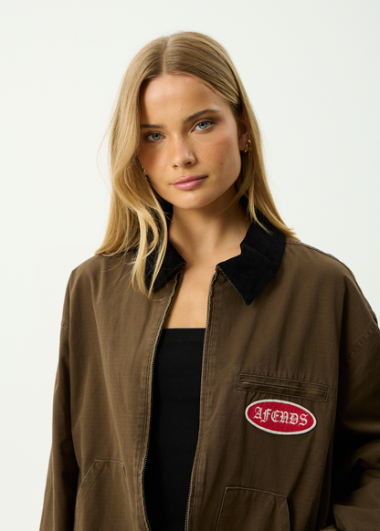 AFENDS Mens Casino Oracle V.2 - Workwear Jacket - Washed Coffee