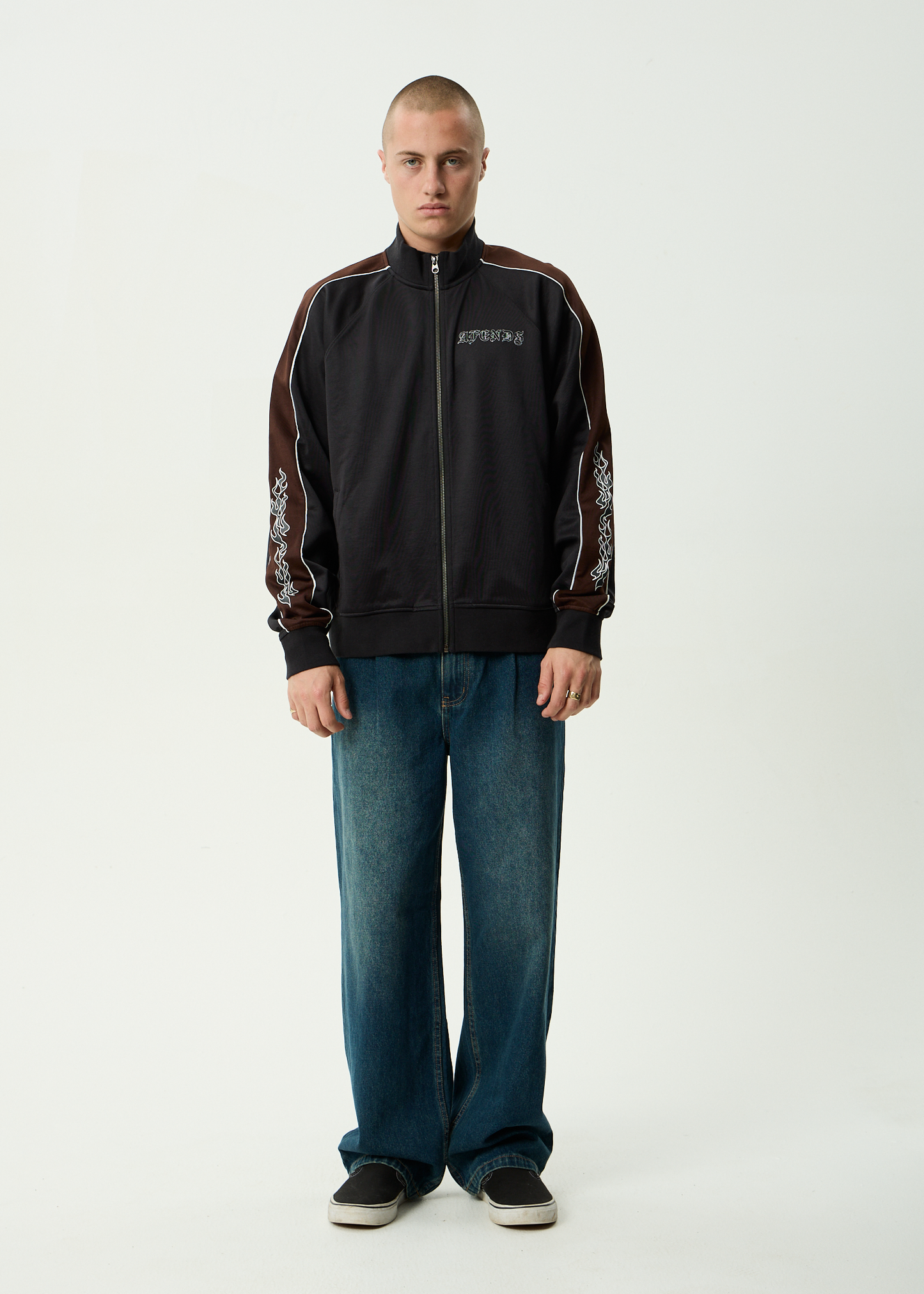 AFENDS Mens Machine -  Zip Through Track Jacket - Black
