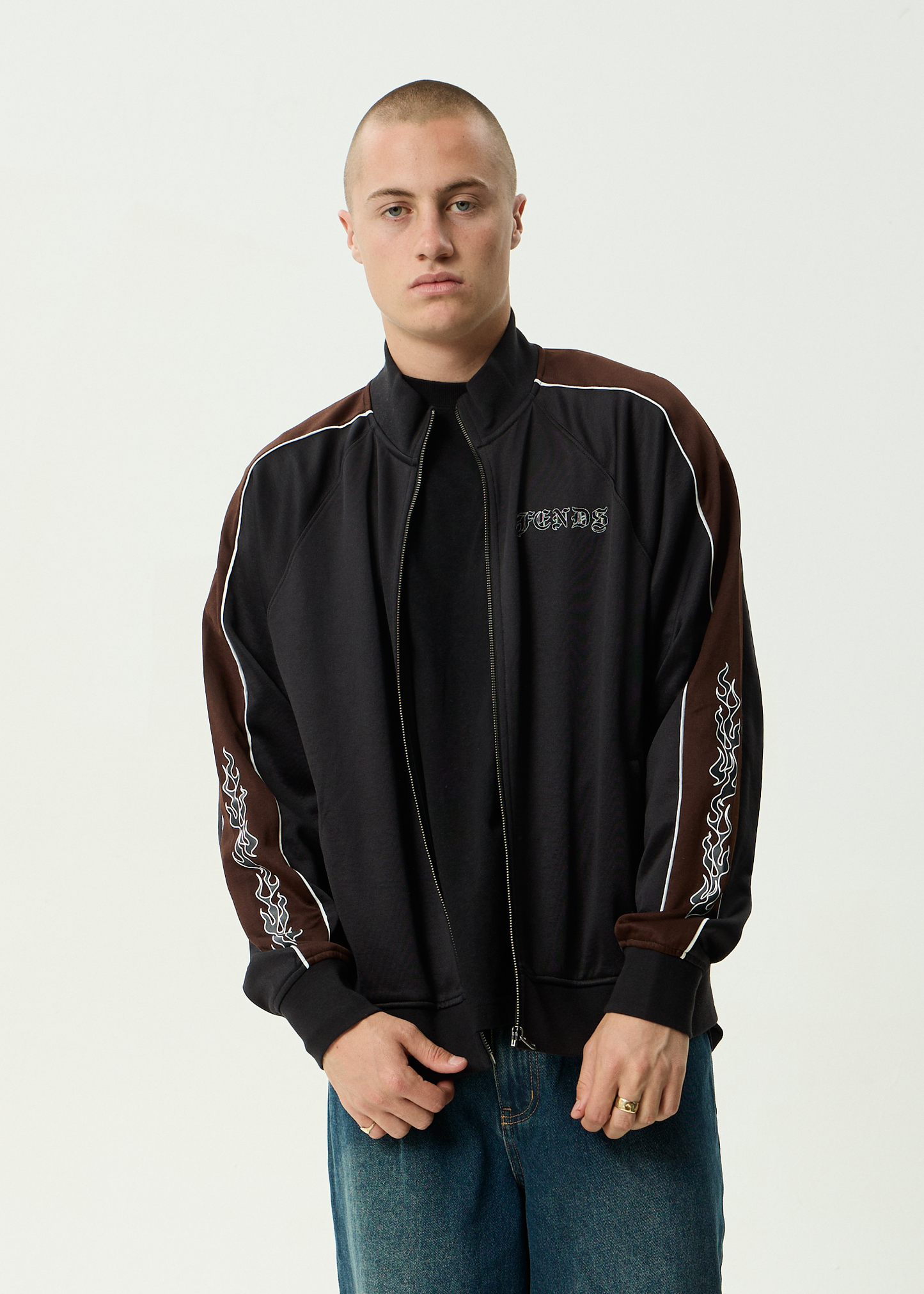 AFENDS Mens Machine -  Zip Through Track Jacket - Black