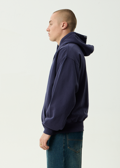 AFENDS Mens Kharma -  Boxy Zip Hood - Washed Deep Sea