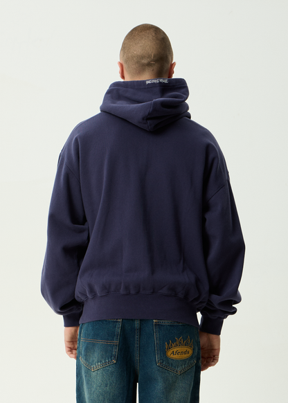 AFENDS Mens Kharma -  Boxy Zip Hood - Washed Deep Sea