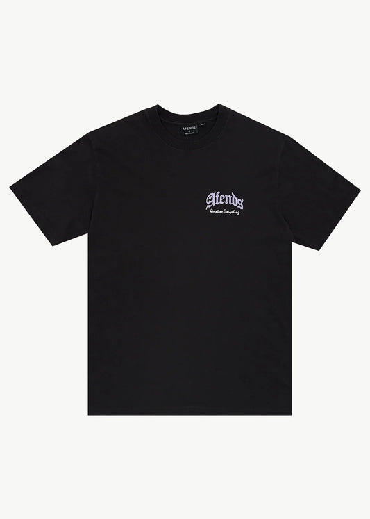 AFENDS Mens Thirty Three Ten - Retro Tee - Stone Black