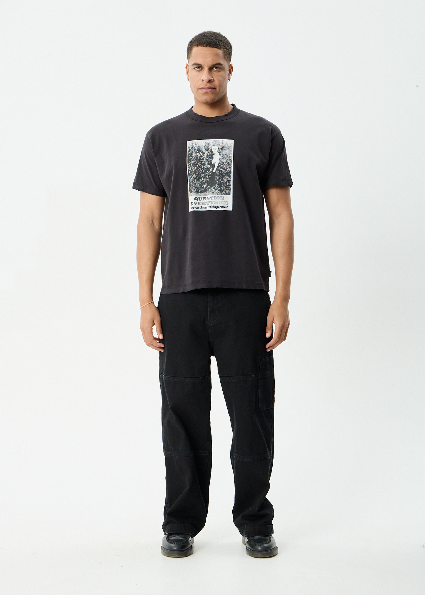 AFENDS Mens Research - Heavyweight Boxy Tee - Stone Black