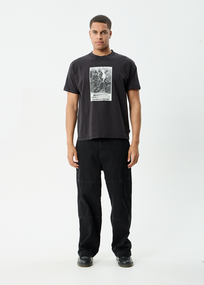 AFENDS Mens Research - Heavyweight Boxy Tee - Stone Black