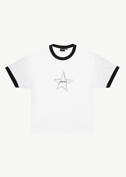AFENDS Mens Chains - Boxy Ringer Tee - White