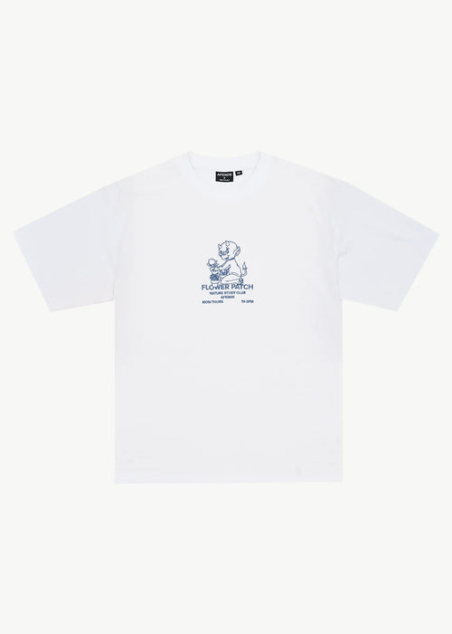 AFENDS Mens Flower Patch - Heavyweight Boxy Tee - White