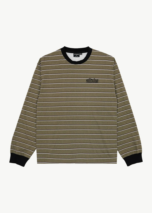AFENDS Mens Altitude - Boxy Long Sleeve Tee - Stone Stripe