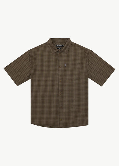 AFENDS Mens Shadow - Short Sleeve Shirt - Stone Check
