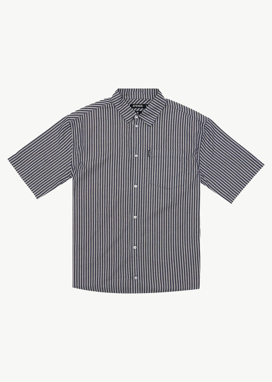 AFENDS Mens Delta - Short Sleeve Shirt - Navy Stripe