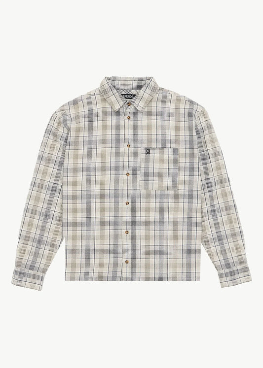 AFENDS Mens Shelter - Flannel Long Sleeve Shirt - White Check