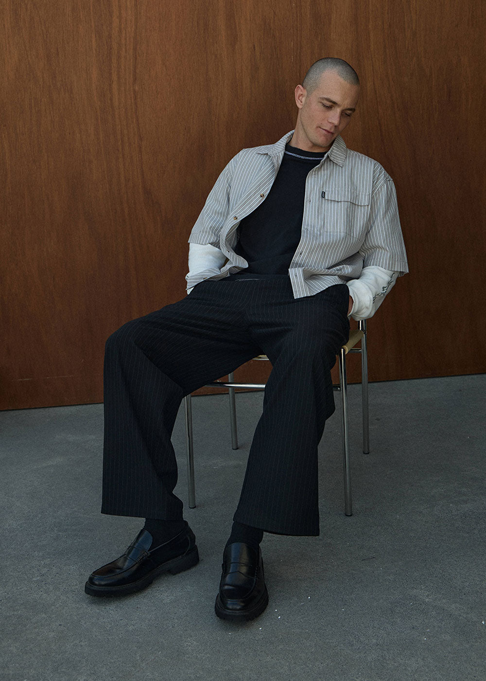 AFENDS Mens Business - Pleated Pants - Black Stripe