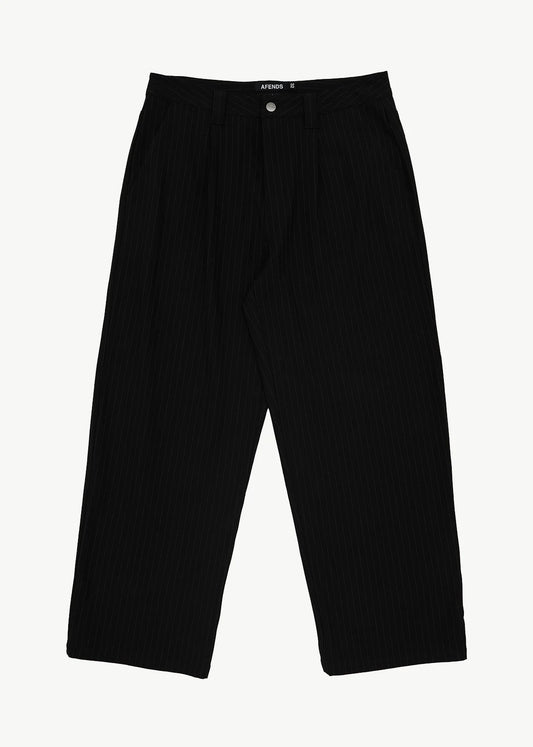 AFENDS Mens Business - Pleated Pants - Black Stripe