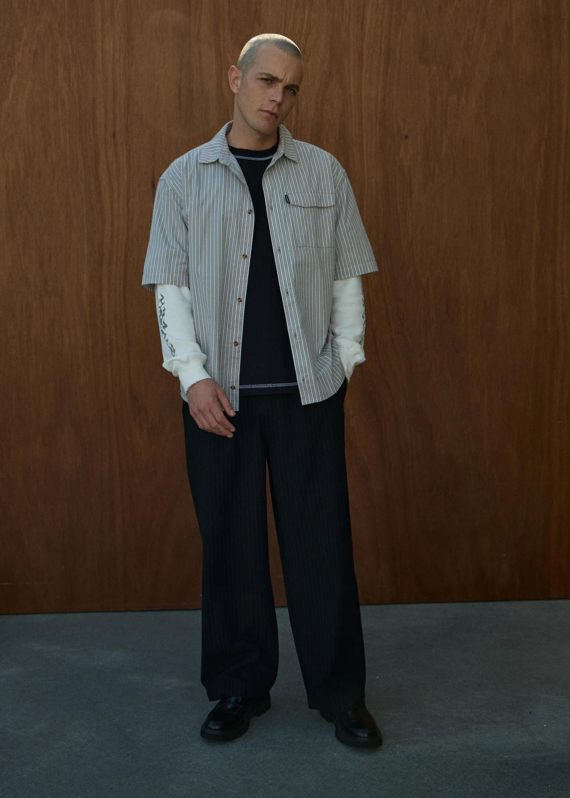 AFENDS Mens Business - Pleated Pants - Black Stripe