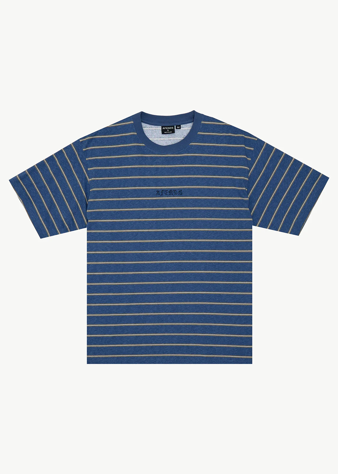 AFENDS Mens Eureka - Boxy Tee - Slate Blue Stripe