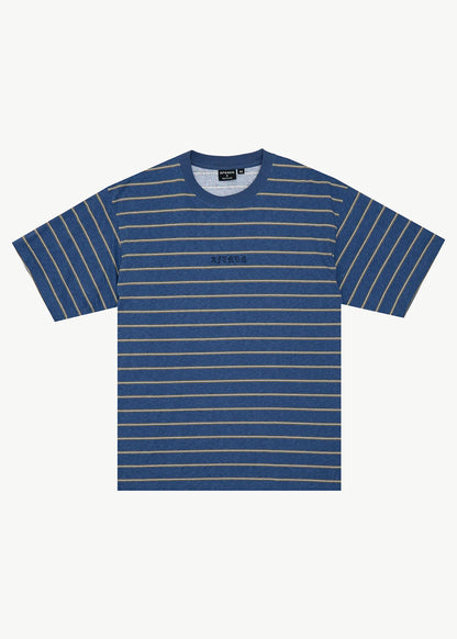 AFENDS Mens Eureka - Boxy Tee - Slate Blue Stripe