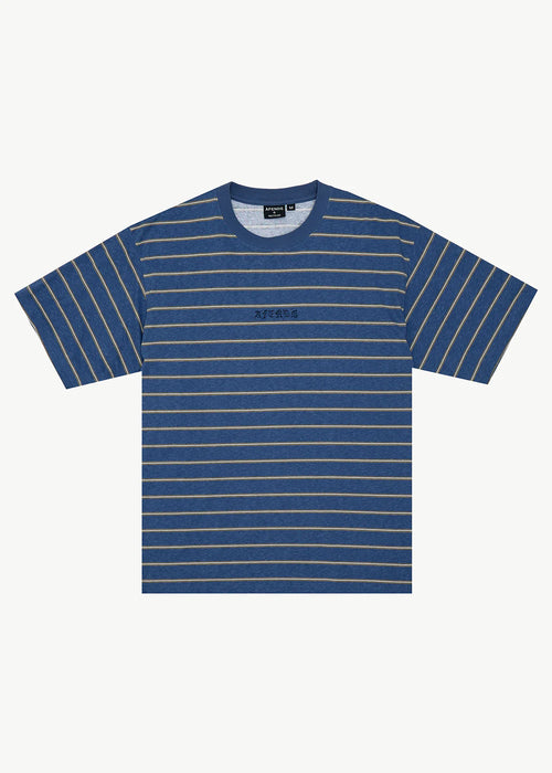 AFENDS Mens Eureka - Boxy Tee - Slate Blue Stripe