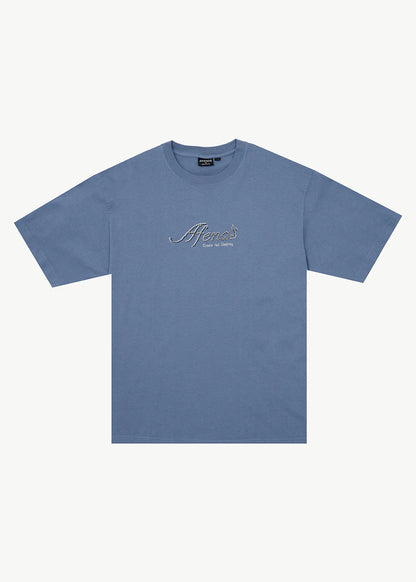 AFENDS Mens Horoscope - Boxy Tee - Washed Slate Blue