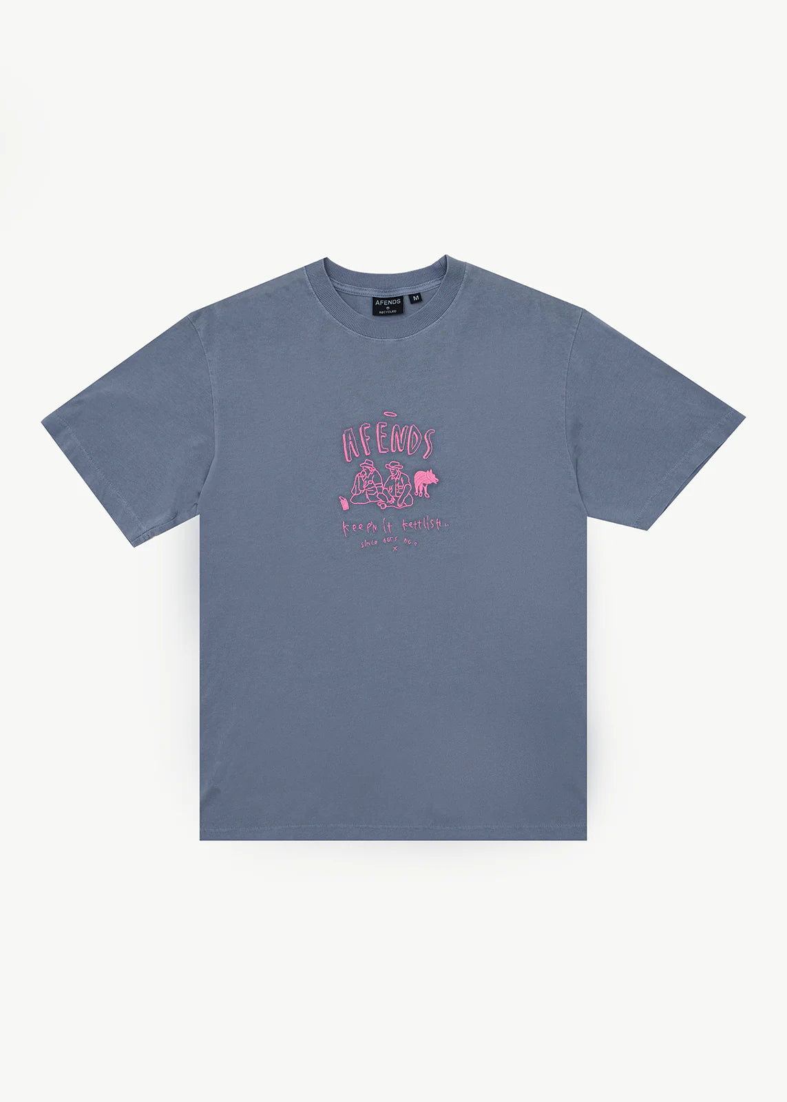 AFENDS Mens Camp Fire - Boxy Tee - Washed Slate Blue