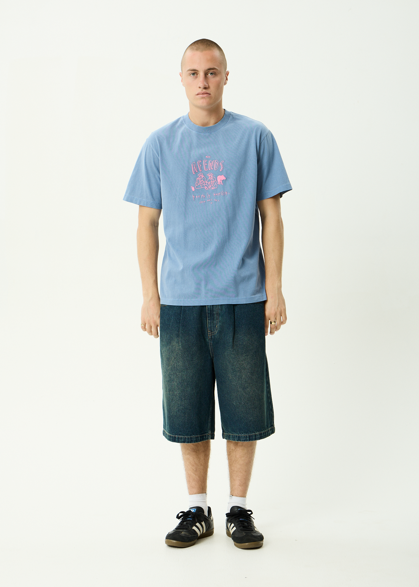 AFENDS Mens Camp Fire - Boxy Tee - Washed Slate Blue