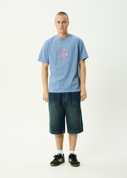 AFENDS Mens Camp Fire - Boxy Tee - Washed Slate Blue